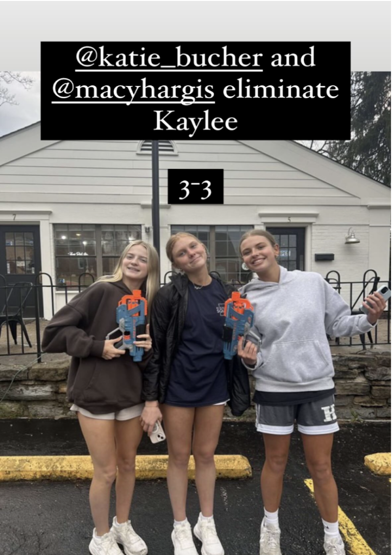 Katie Bucher(11) and Macy Hargis (11) on 6’7 dart dart smile for the picture as they eliminate Kaylee Mills from the competition after work.